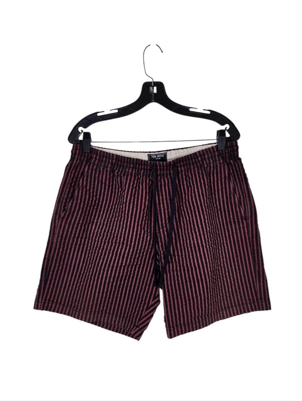 Todd Snyder Men's 7" Striped Black Red Seersucker Weekend Short Large
